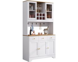 Merax Buffetkast 175 cm met Vitrinedeuren - 5 Deuren en 3 Lades - Wit met Bruin