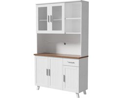 Merax Buffetkast Landelijk – 114x190 cm – Kast met Glaspaneel en Lade – Wit met Bruin