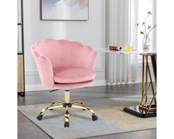 Merax Bureaustoel Fluweel Roze – Draaistoel met Gouden Onderstel – In Hoogte Verstelbaar – Met Armleuningen en Wielen – Ergonomisch