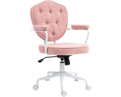 Merax Bureaustoel Roze Teddyfluweel Ergonomisch met Kippfunctie en Knopenpatroon Verstelbaar tot 120 kg voor Thuiswerk of Make-up Tafel