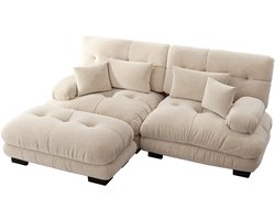 Merax Cloud Eckbank Voor Woonkamer - Chenille 2-Zitsbank met Lenden- en Decoratieve Kussens - Brede Armleuningen en Ottoman - Lichtbruin