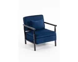 Merax Design Fauteuil - Fluwelen Stof - Lounge Stoel met Houten Frame - Moderne Leesstoel - Relaxstoel voor Woonkamer - Blauw