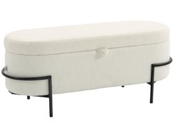Merax Design Opbergbank met Deksel - Fleece Stoffen Zithocker met Opbergruimte - Stalen Onderstel - Ovaal Bankje voor Woonkamer en Slaapkamer - Creme Wit - 220 kg