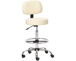 Merax Draaibare Barkruk met Rugleuning – In Hoogte Verstelbare Kruk met Wieltjes – Kunstleren Bekleding in Beige – voor Keuken of Thuisbar