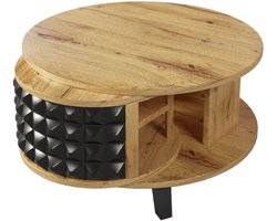 Merax Draaibare Salontafel met Verborgen Opbergruimte – 85,2x80x45,2 cm – Bruin met Zwart – Moderne Bijzettafel met 360° Roterende Lagen