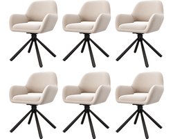 Merax Draaiende Eetkamerstoelen (Set van 6) - Luxe Velvet met Armleuningen - Beige - Modern en Comfortabel