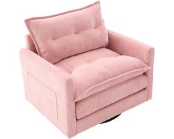 Merax Draaifauteuil 360° – Chenille Stof Roze – Fauteuil met Kussen – 150 kg