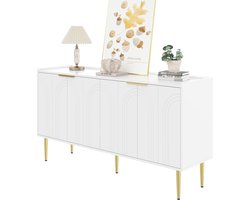 Merax Dressoir 140 cm – Witte Opbergkast met 4 Deuren - Verstelbare Planken en Goudkleurige Poten