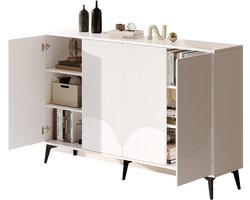 Merax Dressoir 160 cm – Wit – 4 Deuren – Push-to-Open – Kast met Metalen Poten