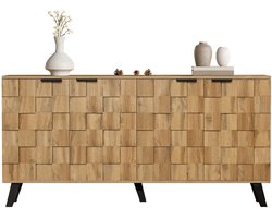 Merax Dressoir 160x35x78 cm - Moderne Opbergkast met 4 Deuren - Houten Sideboard met Zwarte Poten en Handgrepen - Geschikt voor Woonkamer Slaapkamer en Eetkamer