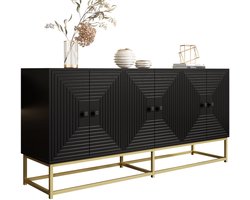 Merax Dressoir 160x38x75.5 cm – Zwart Opbergkast met 3 Dubbele Deuren – Modern Mat Sideboard – Grote Opbergruimte voor Woonkamer Eetkamer en Kantoor