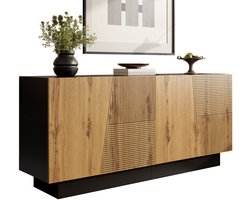 Merax Dressoir 160x40x72 cm – Modern Opbergmeubel in Zwart en Hout – Sideboard met Verstelbare Legplank – Opbergkast voor Woonkamer Eetkamer en Hal