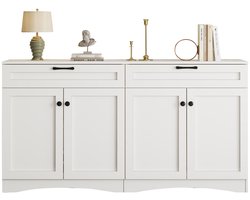 Merax Dressoir 160x40x85 cm – Witte Opbergkast met 2 Laden en 2 Grote Kasten – Sideboard met 7 Vakken en Zwart Handvat – Moderne Kast voor Woonkamer of Eetkamer