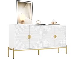 Merax Dressoir - 162x40x80cm - Wit met Gouden Details - Modern Sideboard met 4 Deuren - Houten Kast met Metalen Frame - Voor Woonkamer en Eetkamer