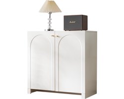 Merax Dressoir 80x40x80 cm – Wit Opbergkast met 2 Deuren en Gouden Deurknoppen