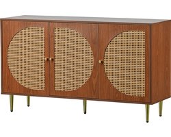 Merax Dressoir Houten Commode Kast - Dressoir met 3 Rotan Deuren - Bruin