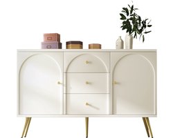 Merax Dressoir met 2 Deuren en 3 Laden - Verstelbare Planken - Crème-Wit met Goud