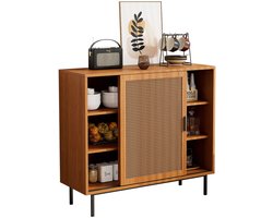 Merax Dressoir met 2 Schuifdeuren – Walnoot Bruin – 100x90x37 cm – Opbergkast met Verstelbare Legplank – Landelijke Stijl