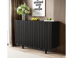 Merax Dressoir met Gebogen Deuren en Soft-Close Scharnieren - Zwart - 120x37.5x80.8 cm