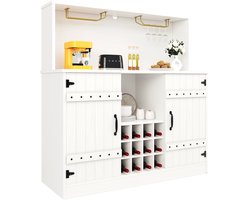 Merax Dressoir met Wijnrek en Wijnglazenhouder - Opbergkast met Verstelbare Planken - Wit met Zwarte Details - 120x40x120 cm