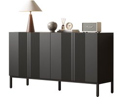 Merax Dressoir Zwart – 145 cm – 4 Deuren – Push-to-Open – Moderne Opbergkast