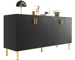 Merax Dressoir Zwart 152 cm – Gouden Accenten – 4 Deuren – Modern Design