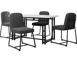 Merax Eetkamerset (5-delig) - Eettafel 120x70 cm met 4 Leinen Stoelen - Moderne Tafel en Stoel Set - Geschikt voor Eetkamer - Keuken en Woonkamer - Grijze Stoelen