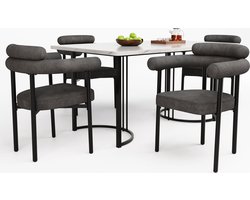 Merax Eetkamerset (5-delig) – Moderne Eettafel met Unieke Metalen Designpoten en 4 Comfortabele Stoelen van Grijs Fluweel