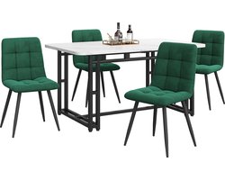 Merax Eetkamerset 5-Delig – Witte Eettafel 140x80 cm met 4 Donkergroene Fluwelen Stoelen – Modern Design