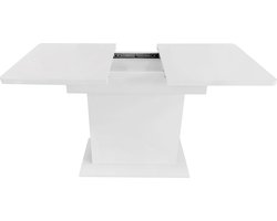 Merax Eetkamerset 7-delig – Uitschuifbare Eettafel met 6 Sherpa Stoelen – Witte Rechthoekige Tafel met Opbergruimte – Comfortabele Eetkamerstoelen met Metalen Poten
