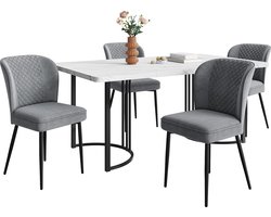 Merax Eetkamerset – Eettafel 140x80 cm met 4 Velvet Eetkamerstoelen - Wit met Zwart en Grijs