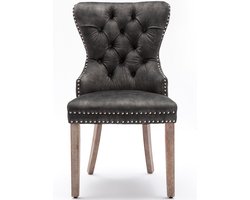 Merax Eetkamerstoel Set van 4 - Luxe Fluwelen Stoel met Massiefhouten Poten - Uniek Deurklopper Detail op Rugleuning - Grijs