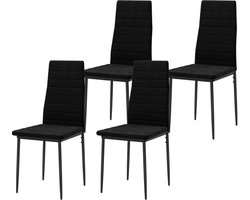 Merax Eetkamerstoelen 4-stuks – Moderne Stoelen met Hoge Rugleuning – Gestoffeerd – Armlos – Stalen Frame – Zwart