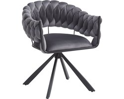 Merax Eetkamerstoelen Set van 2 – Fluwelen Stoelen met Armleuningen & Draaibare Metalen Poten – Luxe Design Stoel – Grijs