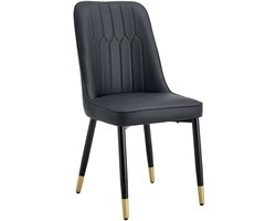 Merax Eetkamerstoelen - Set van 2 - Moderne Zwarte Stoelen met PU Lederen Bekleding - Comfortabele Rugleuning - Metalen Poten - Geschikt voor Eetkamer Keuken en Slaapkamer