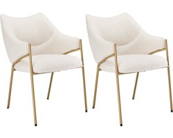 Merax Eetkamerstoelen Set van 2 - Stoelen met Armleuning - Sherpa Fleece met Verdikt Kussen - Beige