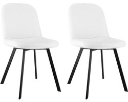 Merax Eetkamerstoelen Set van 2 - Teddy Fleece Stof - Beige Stoelen met Metalen Poten