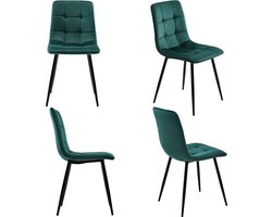 Merax Eetkamerstoelen Set van 4 - Donkergroen - Velvet Bekleding - Design Stoelen met Rugleuning - Metaal Frame