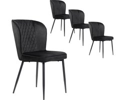 Merax Eetkamerstoelen Set van 4 - Gestoffeerde Stoelen - Zwart