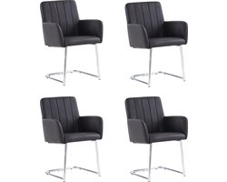 Merax Eetkamerstoelen Set van 4 - Kunstleer - Z-vormig Ontwerp - Gestoffeerde Stoel met Metalen Poten - Ergonomisch en Modern - Zwart