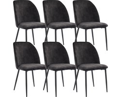 Merax Eetkamerstoelen Set van 6 – Donkergrijze Stoelen met Ergonomische Rugleuning – Ademend Textiel – Metalen Poten – Moderne Designstoelen