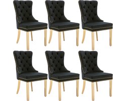 Merax Eetkamerstoelen Set van 6 – Velvet Zwart met Gouden Poten – Luxe Design Stoelen met Handgreep – Fluwelen Bekleding – 150 kg Draagvermogen
