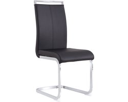 Merax Eetkamerstoelen van Leer - Set van 4 Eettafel Stoelen - Zwart