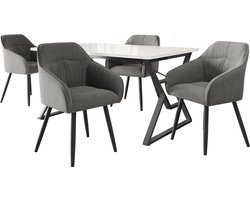 Merax Eettafel en Stoelen Set (5-delig) - 119x70 cm Moderne Tafel met 4 Grijze Velours Stoelen en Zwarte IJzeren Poten
