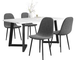 Merax Eettafelset 5-delig - Eettafel met 4 Grijze Linnen Eetkamerstoelen en Zwarte Tafelpoten - Moderne Eetkamerset
