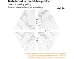 Merax Eettafelset 5-delig - Zeshoekige Eettafel met Marmor Look - Inclusief 4 Linnen Stoelen - Moderne Eetkamerset van MDF en Metaal - Grijs Goud