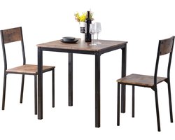 Merax Eettafelset – Eettafel met 2 Stoelen - Compacte Set voor Balkon - Eetkamer en Woonkamer - Vintage Bruin