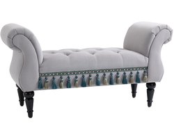 Merax Elegante Zitbank met Knopen en Houten Poten – Lichtgrijze Gestoffeerde Bedhocker – 117x40x58 cm – Hocker