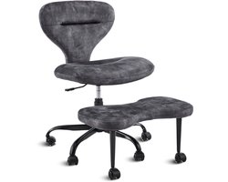 Merax Ergonomische Bureaustoel - Grijs - Kruisbeenstoel met Voetsteun - In Hoogte Verstelbaar - 360° Draaibaar - Meditatiestoel met Wielen