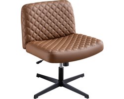 Merax Ergonomische Bureaustoel Zonder Armleuningen – Home Office Stoel Zonder Wielen – Brede Zitting – Heavy Duty Metalen Basis – Verstelbaar en Schommelbaar – Bruin Kunstleer